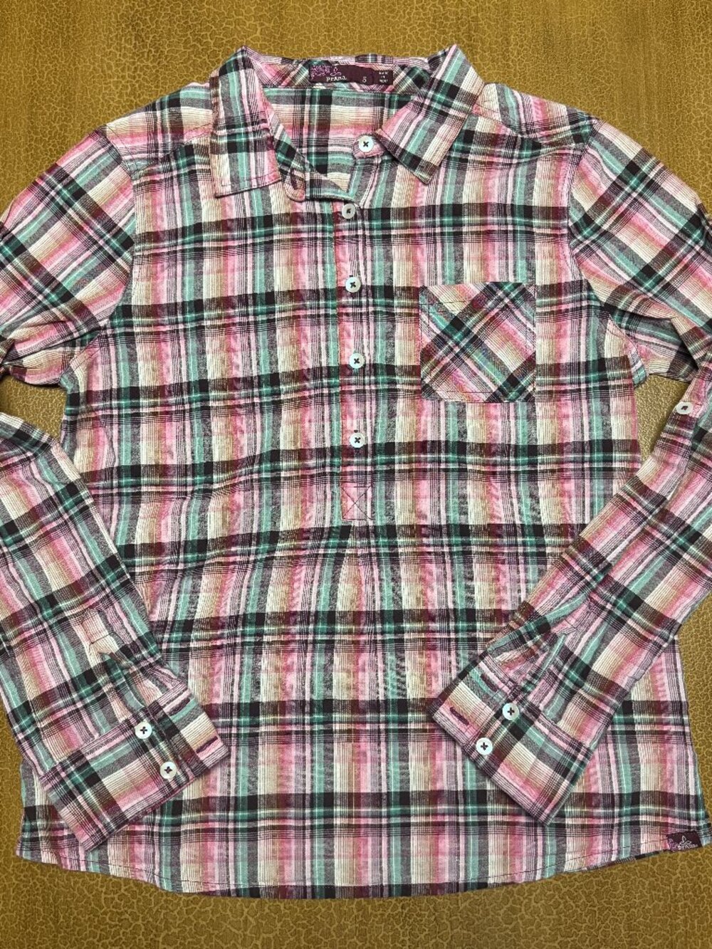 Pink Green Plaid Prana Long Sleeve - Size Small